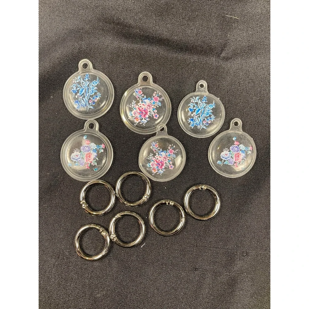 Floral Transparent AirTag Case Set with Silver Carabiner Rings 6 Pack Flower